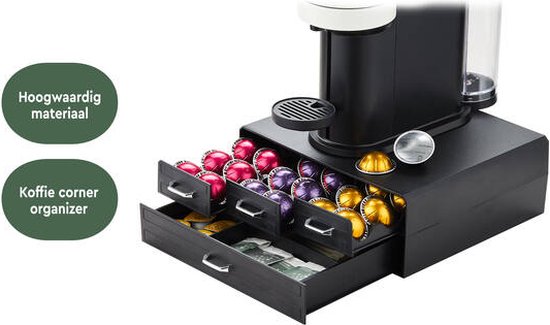 BRASQ Capsulehouder voor Nespresso cups - voor Dolce Gusto cups - Tot 50 cups - Koffiecups houder Zwart - Opbergbox met 4-lades - Vertuo - K-cup