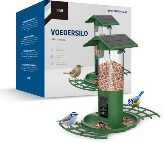 BOME Vogelvoederhuisje - Dubbele 2K HD Camera - Voedersilo - AI Vogelherkenning - Met Zonnepanelen