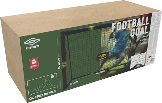 Umbro Voetbaldoel - Voetbal Goal 180 x 120 x 60 cm - Voetbalgoal Groot - Buitenspeelgoed voor Kinderen en Volwassenen - Snelle Montage - Voetbal Training Doel - Metaal - Zwart/ Geel