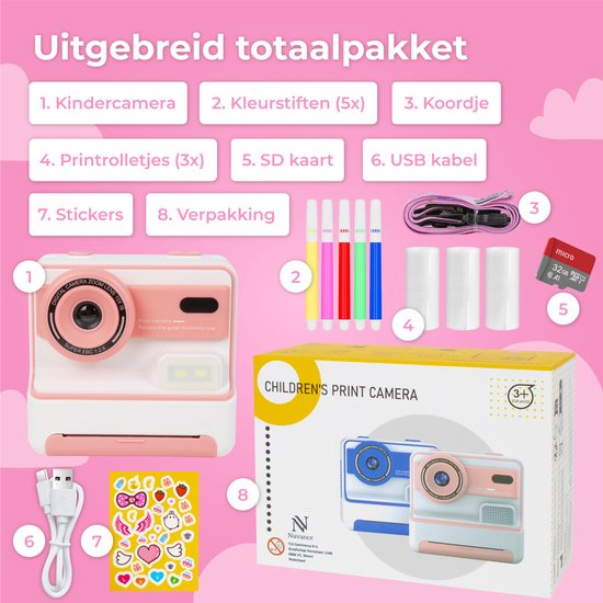 Nuvance - Kindercamera - Speelgoed Camera Kinderen - Incl. 32 GB SD Kaart - Foto & Video - Foto Printer - Digitale Kinder Camera - Fototoestel voor Kinderen - Kindercamera's - Roze