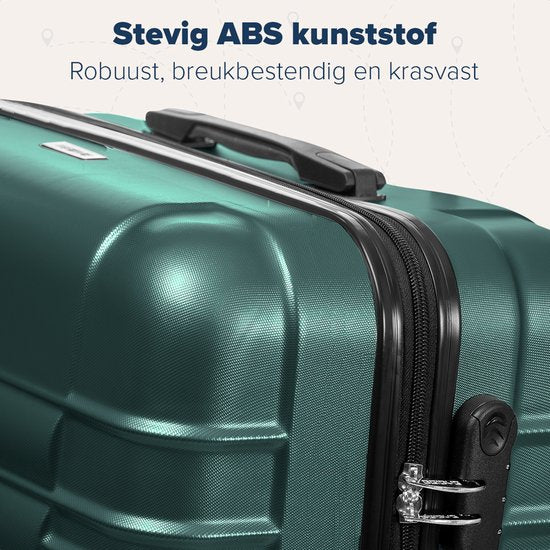 TRVLMORE Koffer - Handbagage Trolley - Cijferslot - Trolley - 54x36x20cm - 38L - Donkergroen