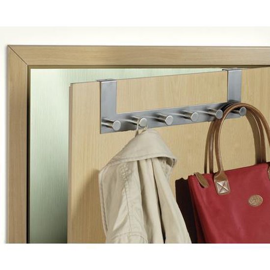 WENKO Deurkapstok Celano RVS, 39cm breed, met 6 haken - Hakenlijst - Deurgarderobe - Voor opdekdeuren 2cm dik