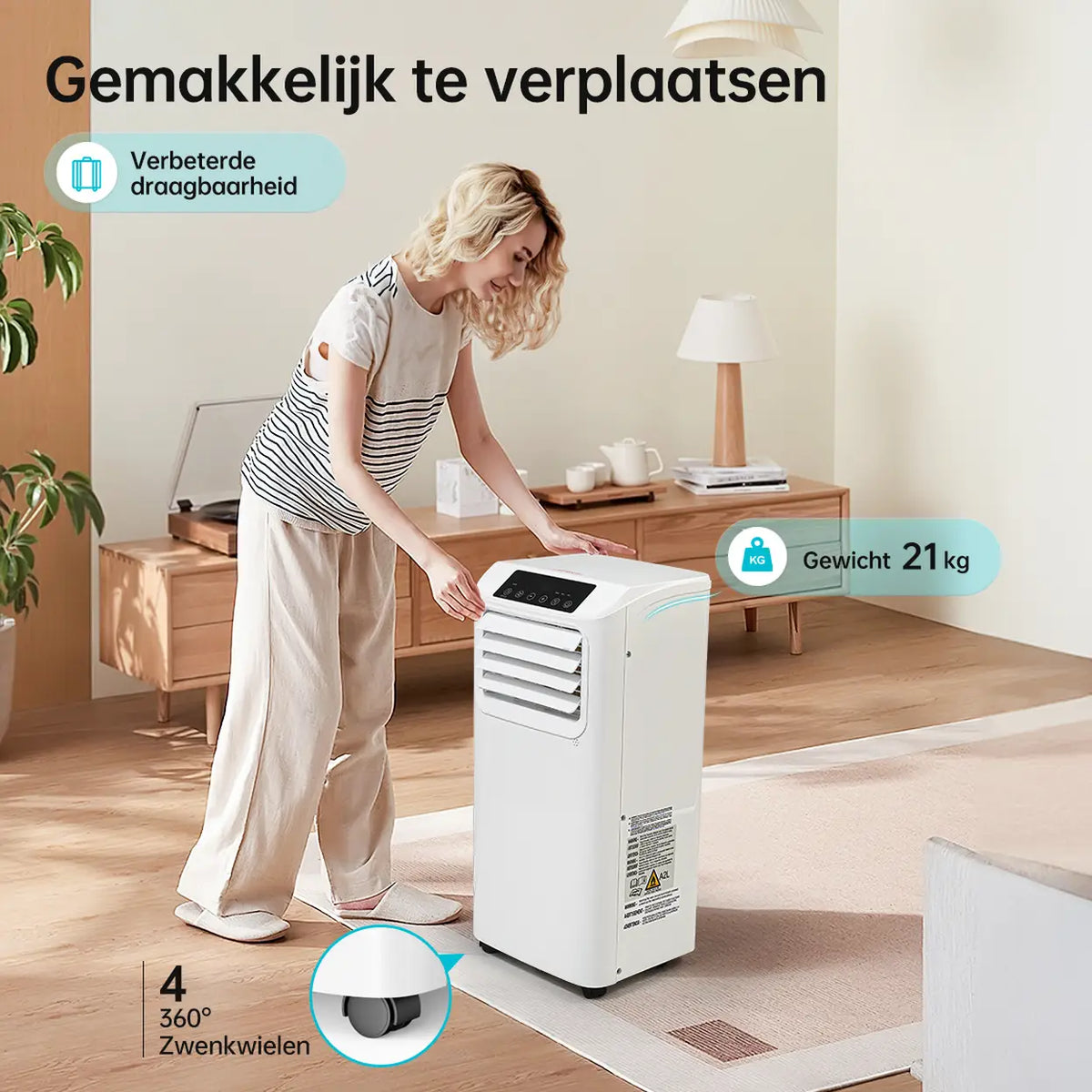 Humhold Mobiele Airconditioner 9000 BTU - 3-in-1 Koelen, Ontvochtigen en Ventileren - tot 33 m²
