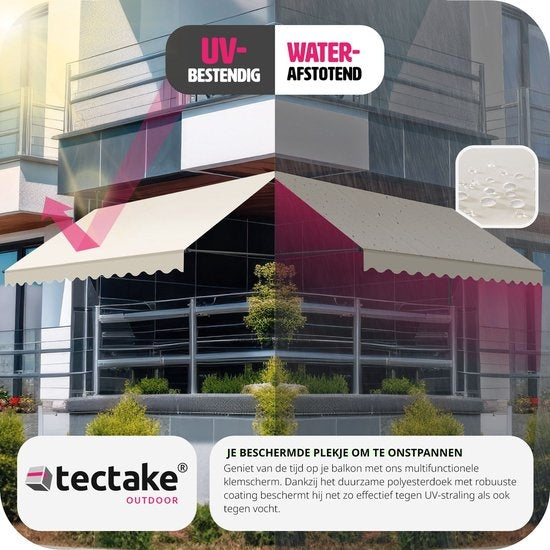 tectake - klemluifel - Zonnescherm – Zonneluifel - Verstelbaar - Klem-zonwering - Zonnescherm Balkon - 350 x 180 cm - beige – zonwering - 404966