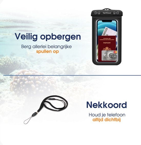 TenTravel Waterdicht Telefoonhoesje - 1 Stuk - Onderwater Hoesje Telefoon - Drijvend Telefoonzakje - Geschikt Voor Alle Smartphones - Met Nekkoord