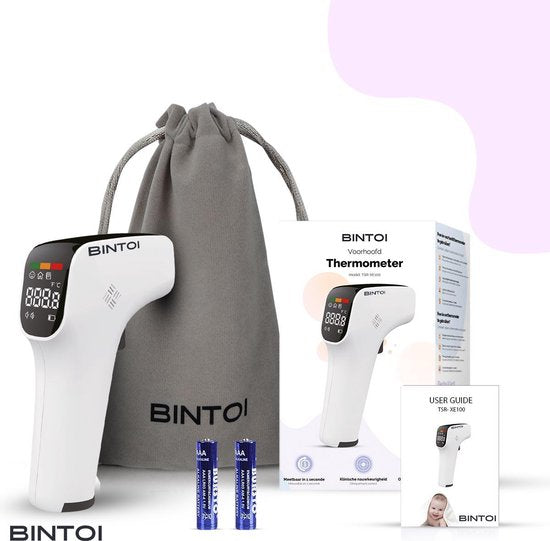 Bintoi® Thermometer voorhoofd - Temperatuurmeter - Thermometer lichaam – Oorthermometer - Koortsthermometer voor volwassenen en baby's - Instant meting in 1 seconde - Makkelijk te lezen in het donker - Incl. batterijen