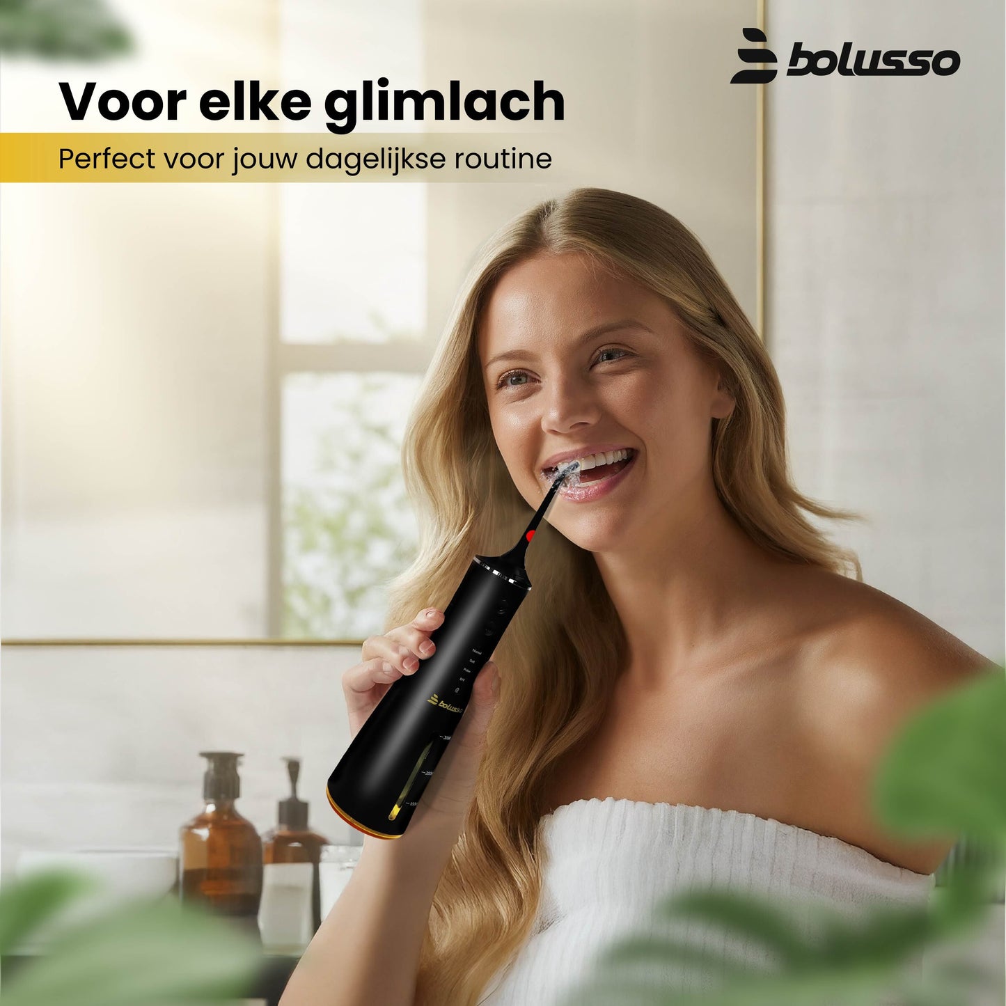 Bolusso Waterflosser - Inclusief 7 Opzetstukken - Reistas - E-book - Volledig instelbaar - Monddouche - Tongreiniger - Mondverzorging - Tandplak Verwijderaar - Beugel Schoonmaken - Tandsteenverwijderaar - Flosapparaat - NIEUW model