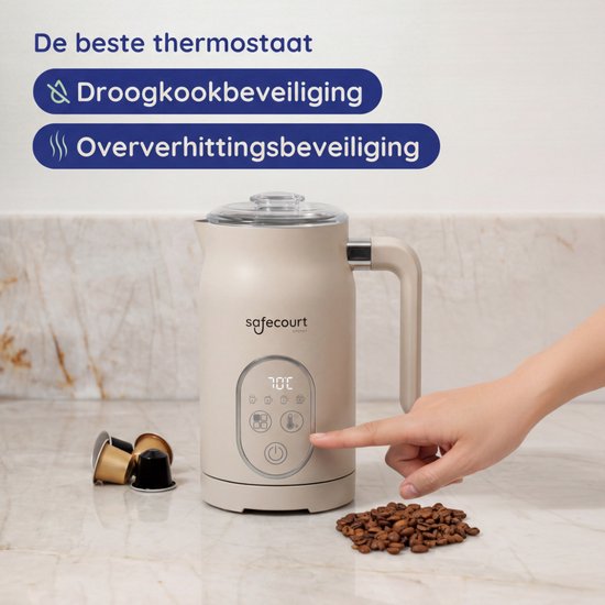 Safecourt Kitchen Melkopschuimer - Elektrisch - 4-in-1 - 350ml - Beige