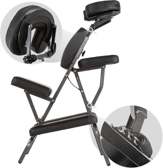 tectake® - Massagestoel, behandelstoel met dikke bekleding zwart inclusief zwarte draagtas