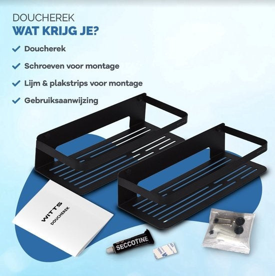Witts Doucherek - 2 StuksLaags - Doucherek zonder Boren - Doucherek Hangend - Doucherekje – Roestvrijj