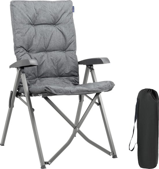 TRVLMORE Campingstoel - Inclusief Draagtas - Comfortabele Vouwstoel - 150 kg draagvermogen - Kampeerstoel - Opbergvak - Klapstoel - Grijs
