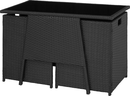 tectake® - wicker zitgroep voor 2 personen, ruimtebesparend buitenmeubilair, 2 fauteuils en 1 tafel, ideale balkonloungeset, tuinmeubelen, terrasmeubilair weerbestendig - zwart - poly-rattan