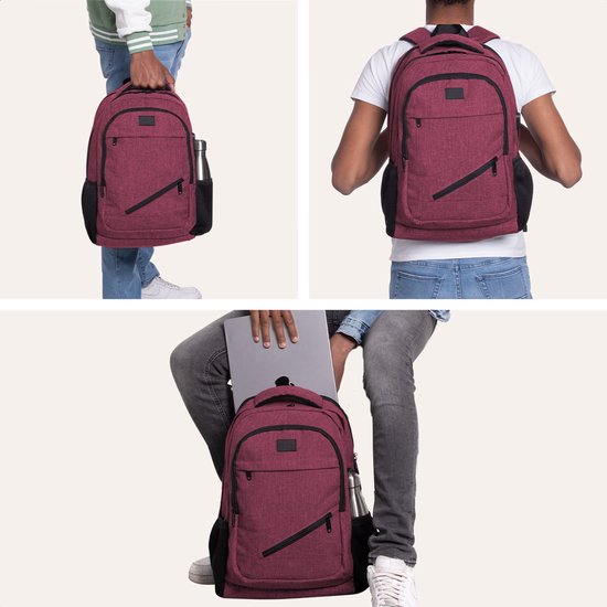 TRVLMORE Rugzak met Levenslange - Rugtas met 17 Inch Laptopvak - Schooltas - Spatwaterdicht - Heren en Dames - Jongens en Meisjes - 36L - Burgundy