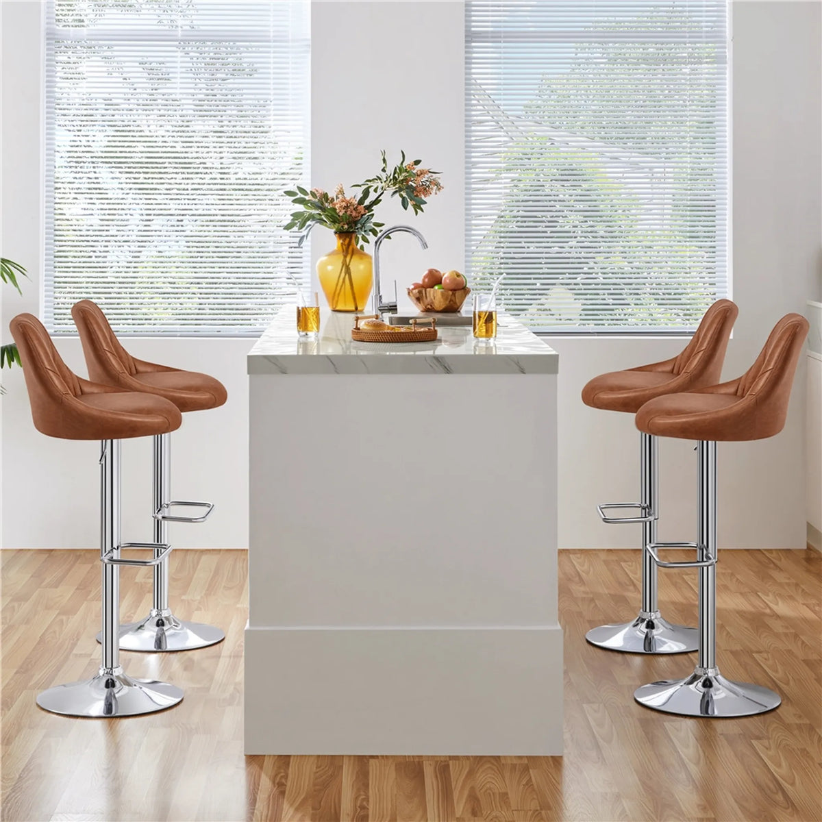 Yaheetech Set van 2 Verstelbare Barhocker / Barstoelen 86-107,5 cm – Sfeervol Bruin – Kunstleder en Metaal