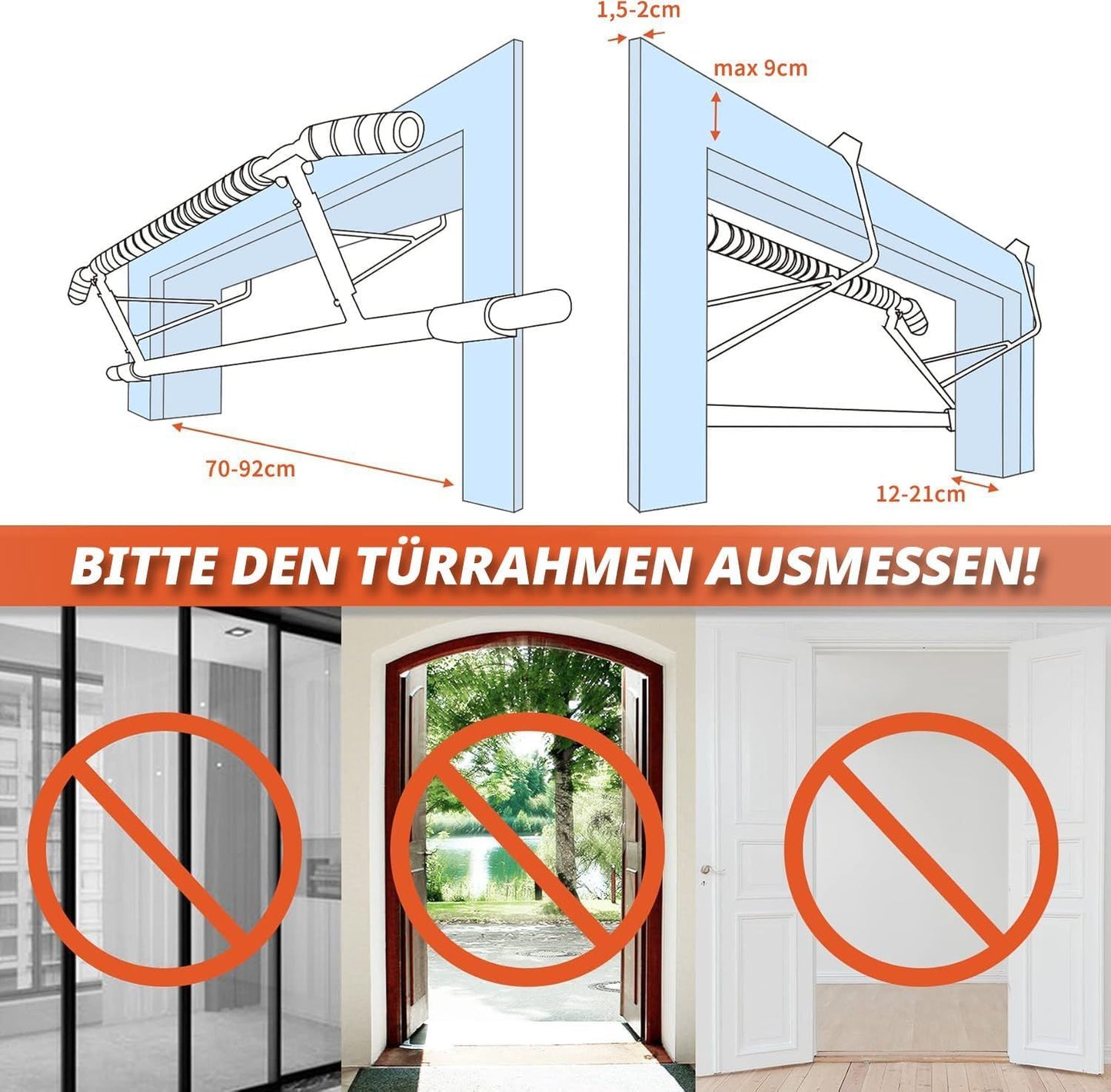 DH FitLife Optrekstang voor Deur - Schroefloze Pull-Up Bar met Slingtrainer - Zwart/Groen - 70-92 cm