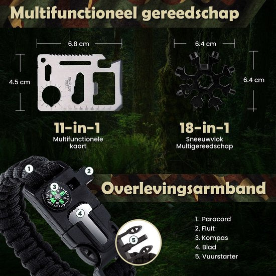 WILDGEAR® Survival Kit XL - 35-delig - Outdoor - 13x15.50x21 cm