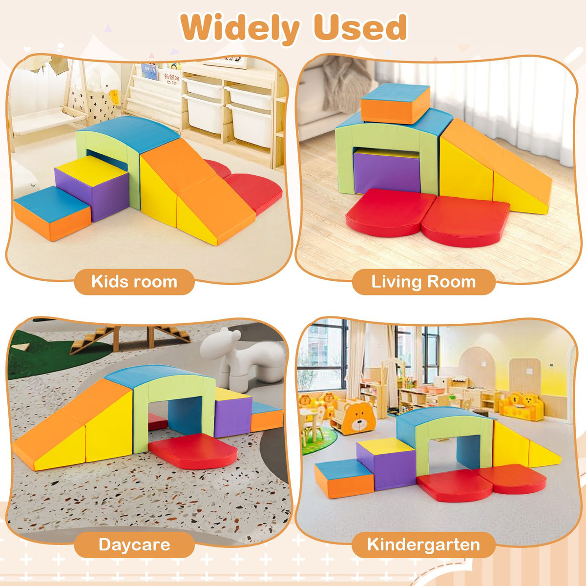 Costway Klimblokken Set – 6-delig & Incl. Tunnel – 60 x 41 x 46 cm – Multicolor