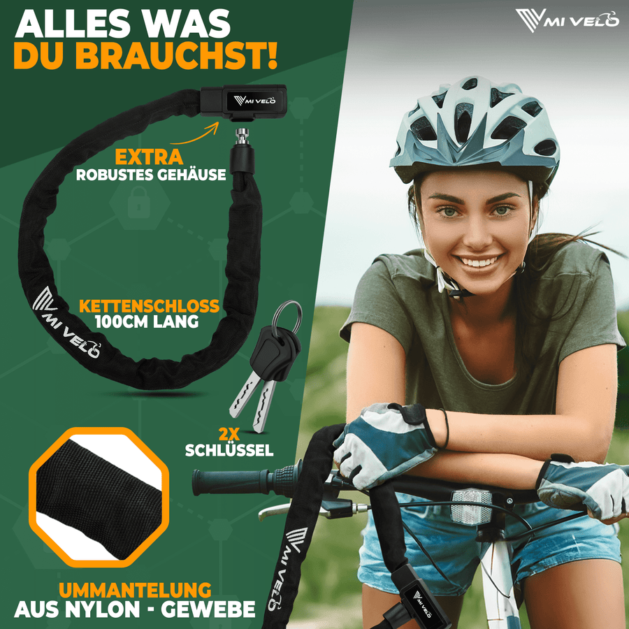 MIVELO - Fietsslot Kettingslot - 100 cm Lang & 8 mm Dik - Zwart & Gehard Staal - Safe-Secure Sleutelslot - Voor E-bike & Scooter
