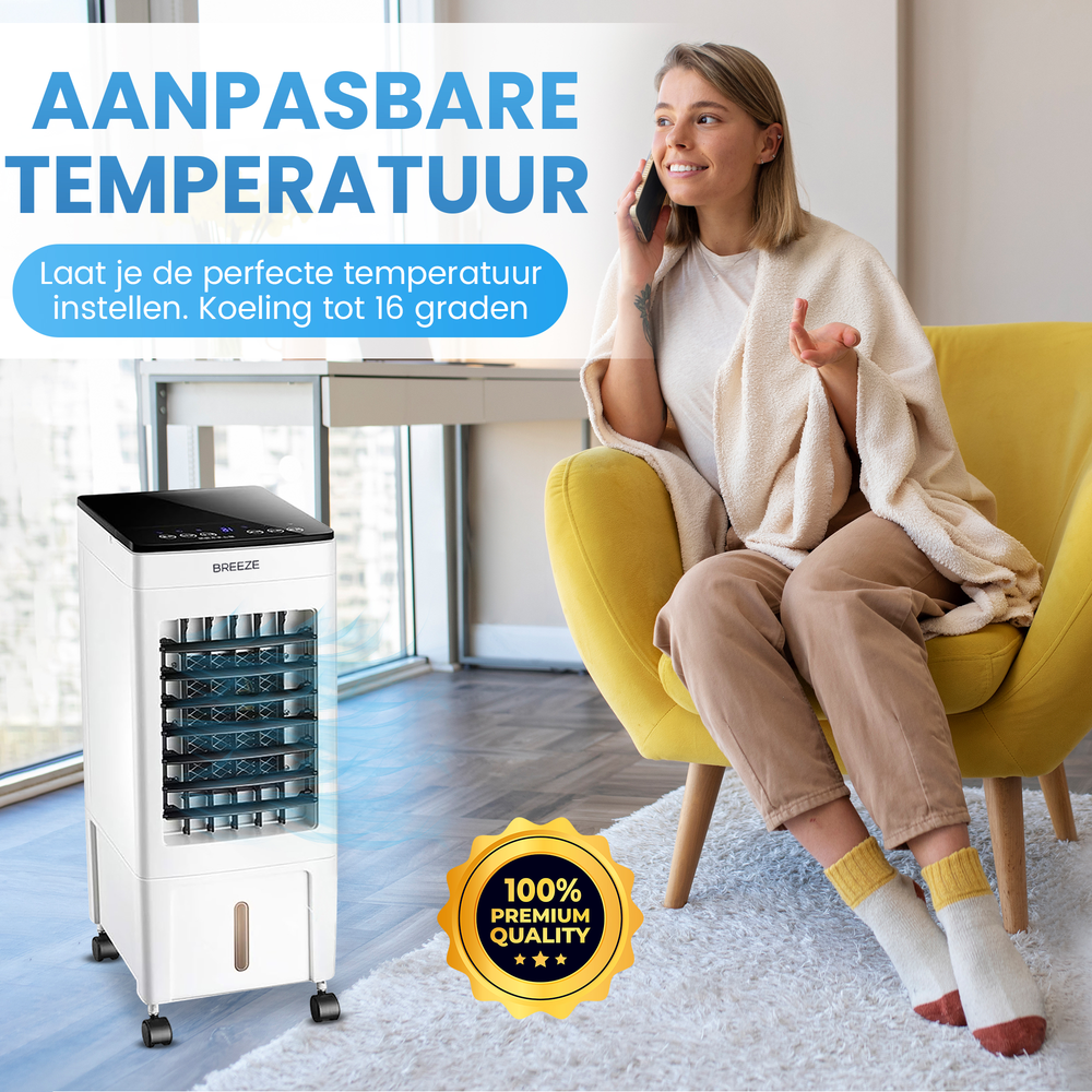 Breeze Aircooler - Fluisterstil - 35 x 30 x 68 cm - Wit