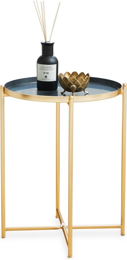 LIFA LIVING Bijzettafel Modern - Grijs & Gouden Koffietafel - Rond - Metaal - Voor Woonkamer, Slaapkamer of Kantoor - 37,5 x 47,5 cm