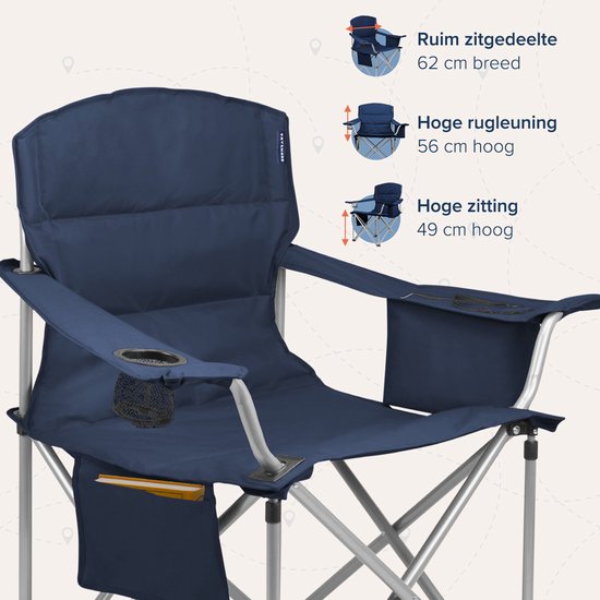 TRVLMORE Campingstoelen - Opvouwbaar - 2 Stuks - XL - Vouwstoelen - 150 kg draagvermogen - Drankhouder - Koelvak - Zijvak - Klapstoel - Blauw