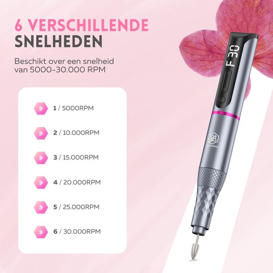 Beeperfect® Draadloze Elektrische Nagelvijl Pro Edition - Nagelfrees - Manicure en Pedicure set - Oplaadbaar - 11 Bitjes en 60 Schuurrolletjes - 30.000RPM