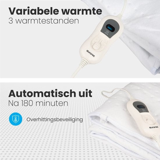 Auronic Elektrische Onderdeken - 2 Persoons - 160x140cm - met Hoekelastieken en 2 Controllers - Wit