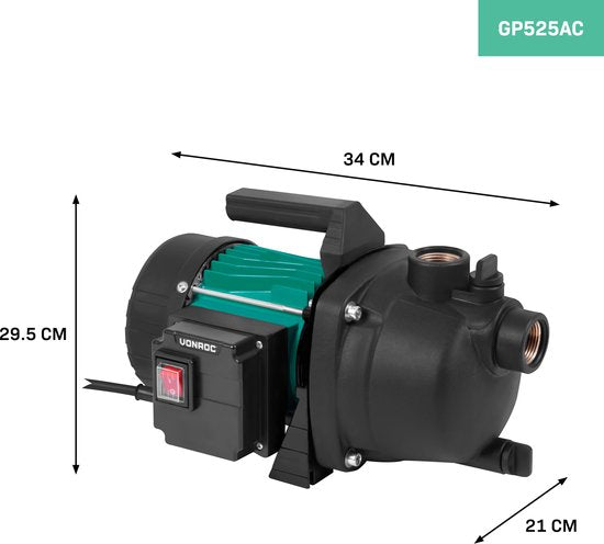VONROC Beregeningspomp / Waterpomp - 800W – 3300l/h – Kunststof pomphuis - Voor besproeien van tuin/gazon