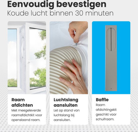 Auronic Mobiele Airco - 10.000 BTU - 4-in-1 - Airconditioning met 2 Raamafdichtingskits - Ventilator - Ontvochtiger - tot 25m² koelen