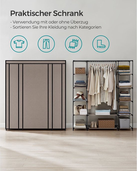Inklapbare Garderobe met Kledingstang - Georganiseerde Opslagruimte