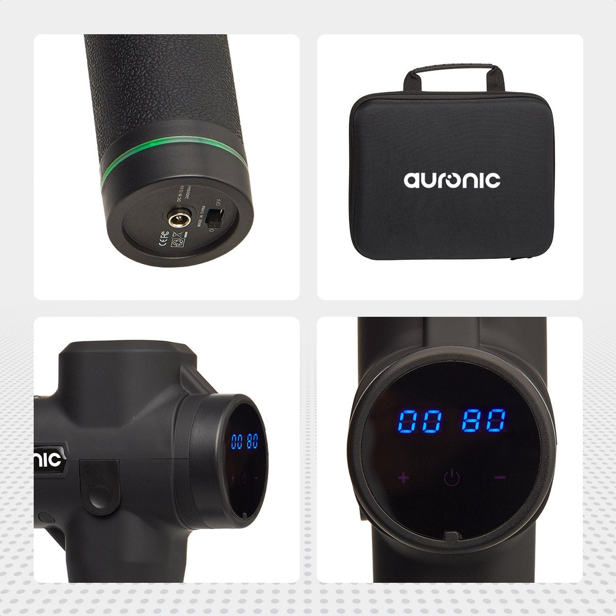Auronic Massage Gun - 6 Opzetstukken - 30 Standen - Professioneel Massage Apparaat - Zwart