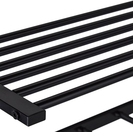 muur kapstok hangend - met plank - 5 haken - metaal - 28 x 65 x 25 cm - zwart