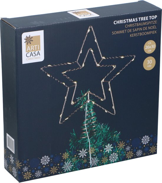 Arti Casa Kerstboompiek - Kerstboom Piek met Verlichting op Batterijen - Piek met Verlichting - Kerstboom Sterren Piek - Kerst Decoratie LED - Kerstboom Topper Rosé Goud