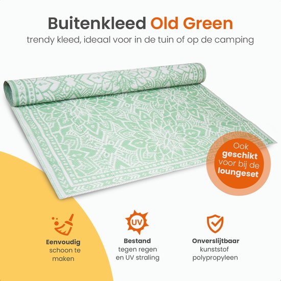 Goliving Buitenkleed Summer Flora - 183x290CM - Tuintapijt - Buitentapijt - Vloerkleed - Tuinkleed - Omkeerbaar - Incl. Draagtas - Groen/Wit