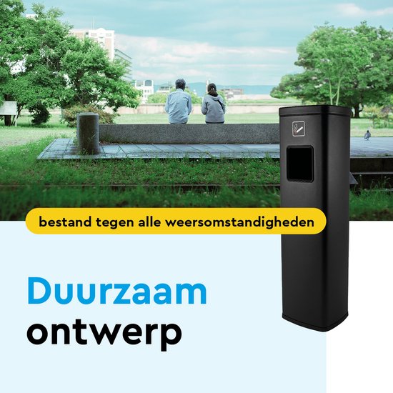 BRASQ Staande Asbak Zwart - Buiten Asbak met 20 Liter Afvalbak - Rookpaal - Prullenbak met Asbak