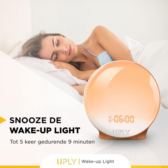 UPLY Wake Up Light - Met USB Oplaadpunt - Licht Wekker - Wekker Radio - 2 Wektijden - 7 Kleuren
