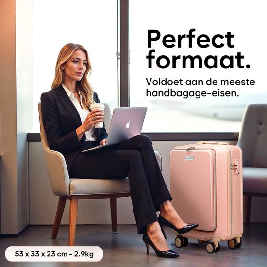SC Handbagage Koffer 35L - Lichtgewicht Trolley - TSA-slot en Laptopvak - Reiskoffer met Handig Voorvak - 55 cm - Roze
