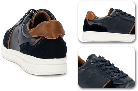 Milanoro - Stijlvolle lederen herensneakers - Navy - Maat 46
