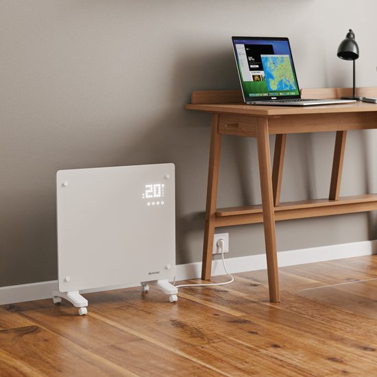 Auronic Elektrische Kachel – Convectorkachel met Thermostaat en Afstandsbediening - Glazen Paneelverwarming - 1000W Heater - Wit