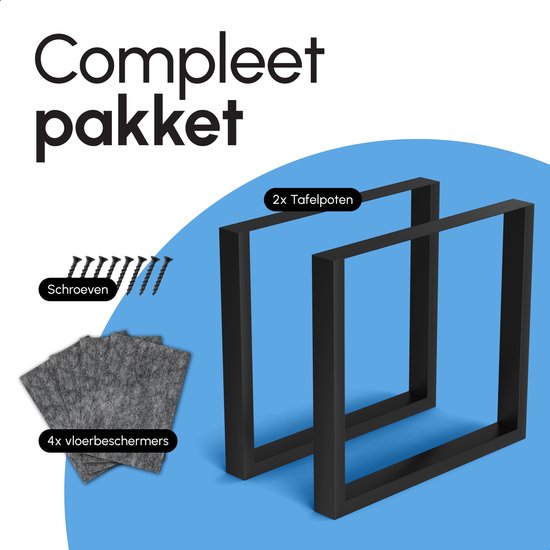 Bodo® - Stalen Onderstel Tafel - Tafelpoten - Set van 2 - U poot 80x72 cm - Mat Zwart