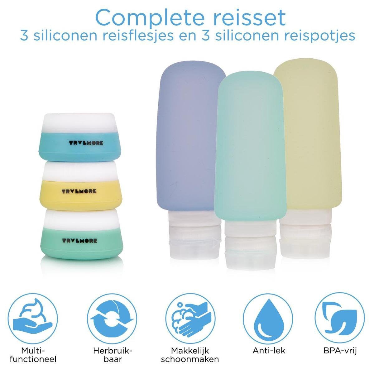 TRVLMORE Reisflesjes met Etui - Navulbaar - Transparant - 6 stuks