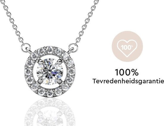 Yolora Dames Ketting met Ronde Hanger en Kalpa Camaka Kristallen - Zilver kleurig - 18K Witgoud Verguld - Moederdag Cadeautje
