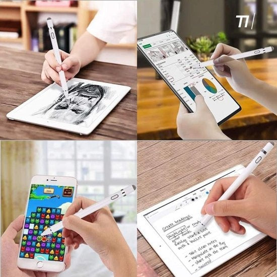 Tikkens Stylus Pen - 2 In 1 Active Pencil Geschikt Voor Tablet, Ipad, Android en Apple Telefoons - Wit
