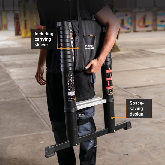 Batavia Telescoopladder 3,81m professional - Uitgeschoven lengte 381cm - Werkzame breedte 32cm - Antislip - Max. belasting 150kg - Werkhoogte 481cm - Giraffe Air® Pro