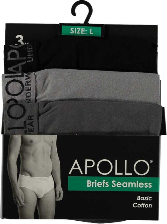 Apollo Ondergoed Seamless Heren Katoen Zwart/grijs 3 Stuks Maat M