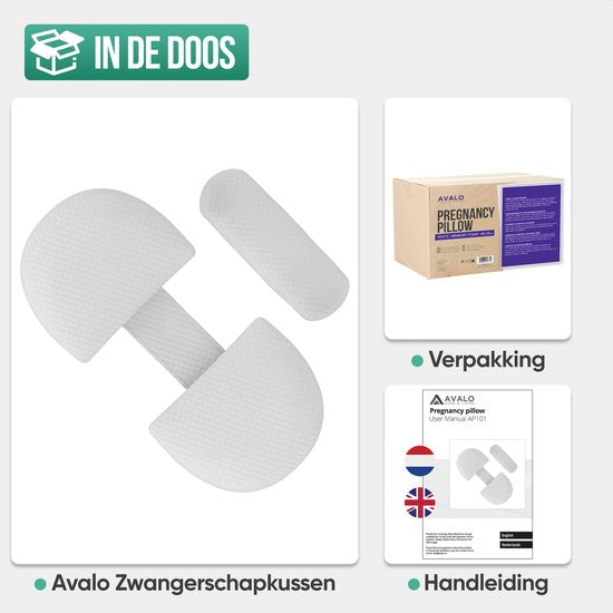 Avalo Zwangerschapskussen W-Vorm - Traagschuim - Zijslaapkussen Volwassenen - Verstelbare Wig - Buik-, Rug- & Beensteun - Voedingskussen - Lichaamskussen - Wasbare Hoes