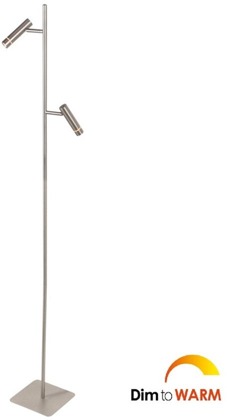 Vloerlamp Stalen Volari 4711ST 2-lichts met dim to warm LED - ideaal voor binnen gebruik, modern design, hoogte 157 cm, voetmaat 21 x 21 cm, draaibaar en kantelbaar