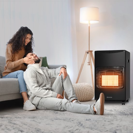 Auronic Mobiele Gaskachel - met Wieltjes - tot 60 m² - 4100W Gas Heater - Inclusief Gasdrukregelaar en Gasslang - Zwart