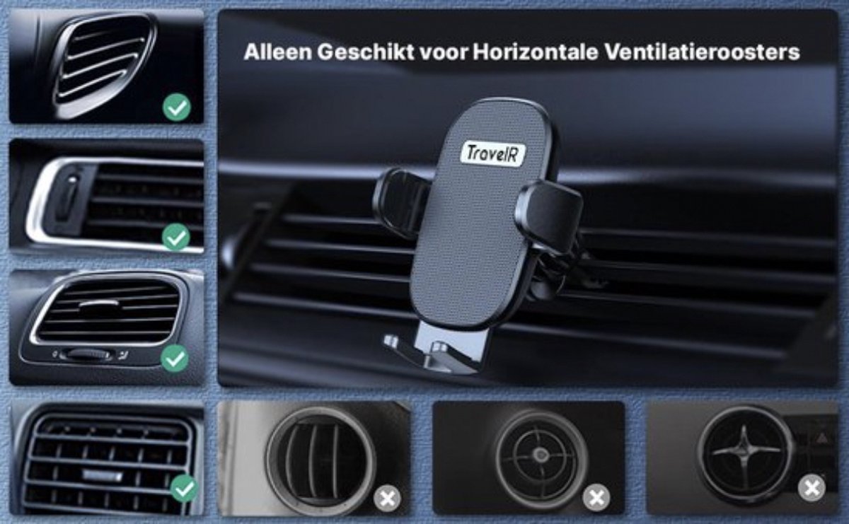 TravelR Universele Auto Telefoonhouder – Voor Ventilatierooster – 360° Draaibaar – Zwart