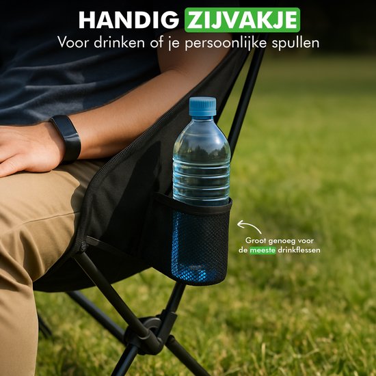 Travelhawk Campingstoel - Strandstoel - Strandstoel Opvouwbaar - Visstoel - Vouwstoel - Opvouwbaar - Inklapbaar - Lichtgewicht - Zwart